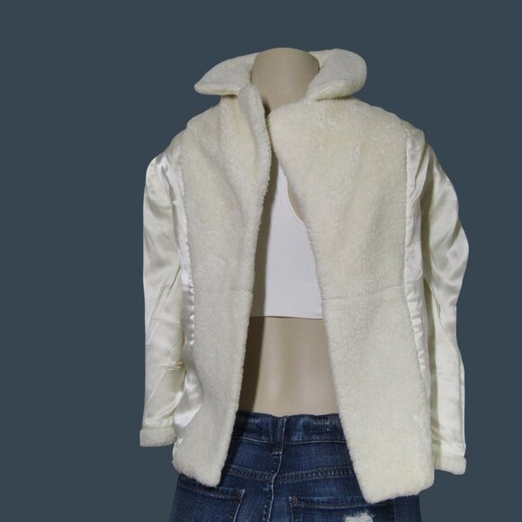 VTG 60s TEDDY Faux Fur Cream Cropped Glam Retro Coquette Short Fairy Jacket M - Picture 7 of 8